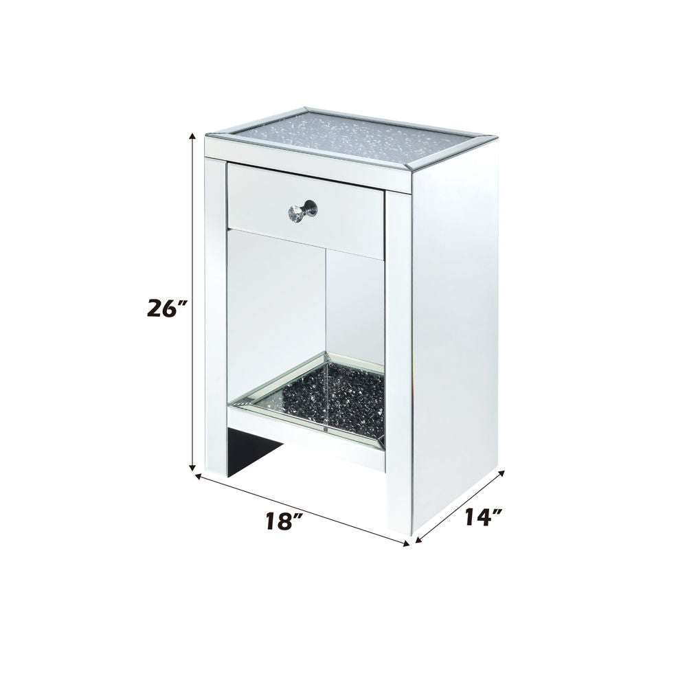 Noralie - 26"H Accent Table - Mirrored & Faux Diamonds, alternate view 2 with glass