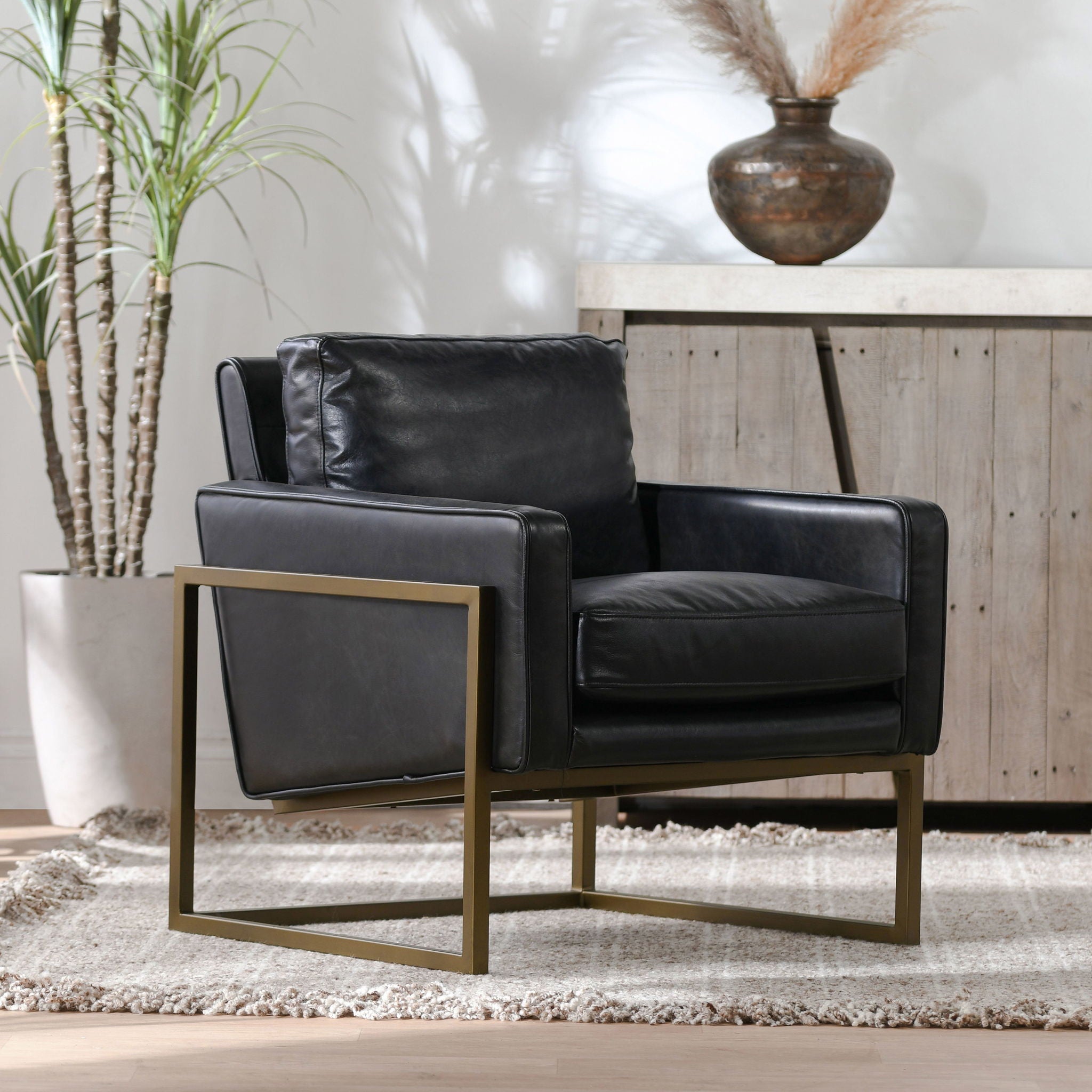 Ken - Club Chair - Black, alternate view 5 with top-grain leather