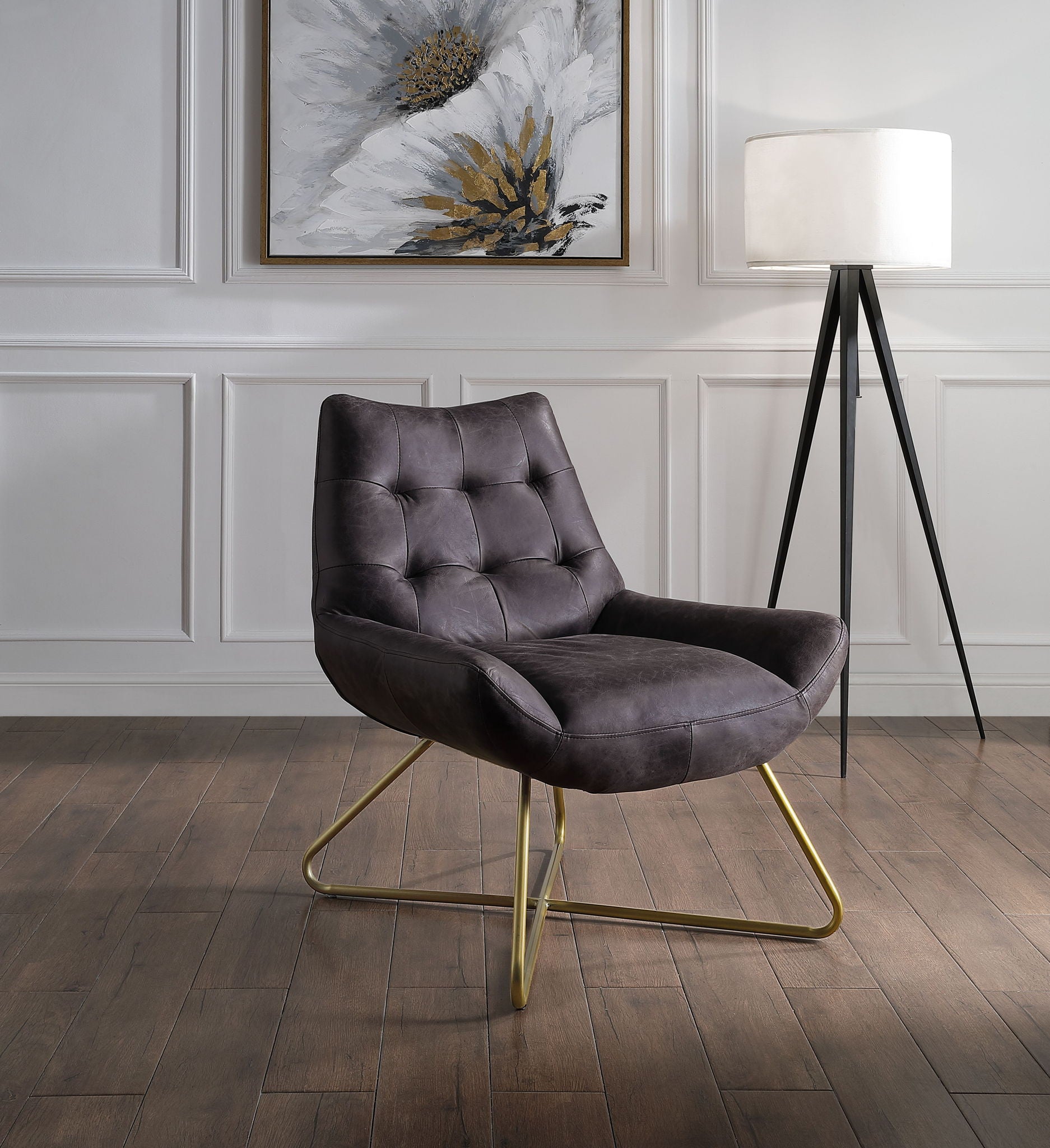 Dhalsim - Accent Chair - Antique Ebony Top Grain Leather, alternate view 8 with metal