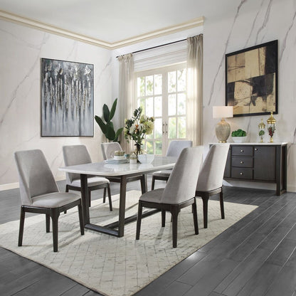 Madan - Dining Table With Marble Top - Marble Top & Weathered Gray, alternate view 5 with wood construction