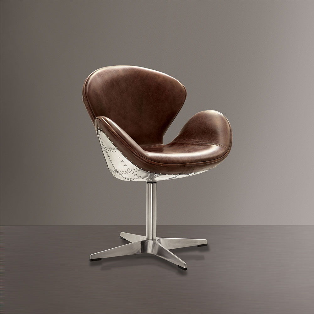 Brancaster - Accent Chair With Swivel - Retro Brown Top Grain Leather & Aluminum, alternate view 5 with metal