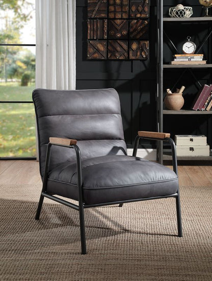 Nignu - Accent Chair - Gray Top Grain Leather & Matt Iron, alternate view 4 with cotton fabric