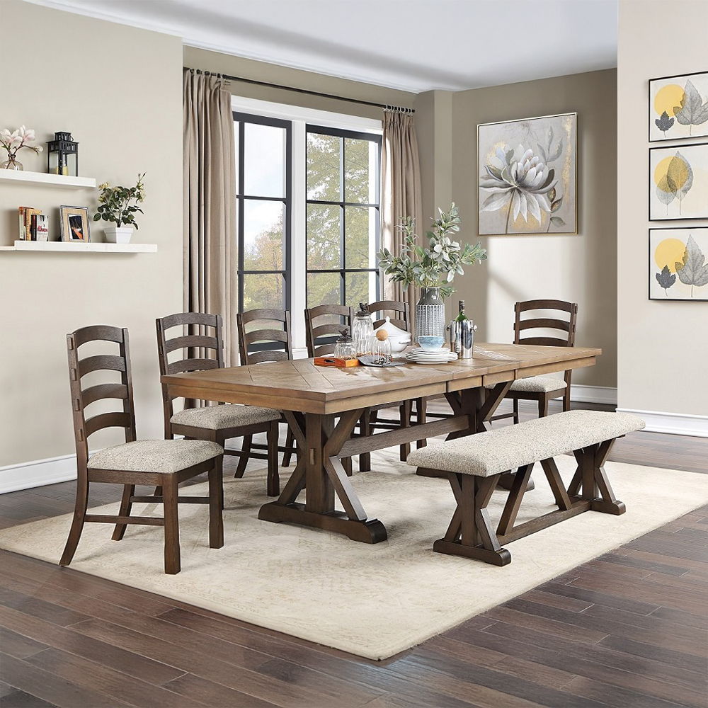 Pascaline - Side Chair (Set of 2) - Gray Fabric, Rustic Brown & Oak, alternate view 8 with wood construction