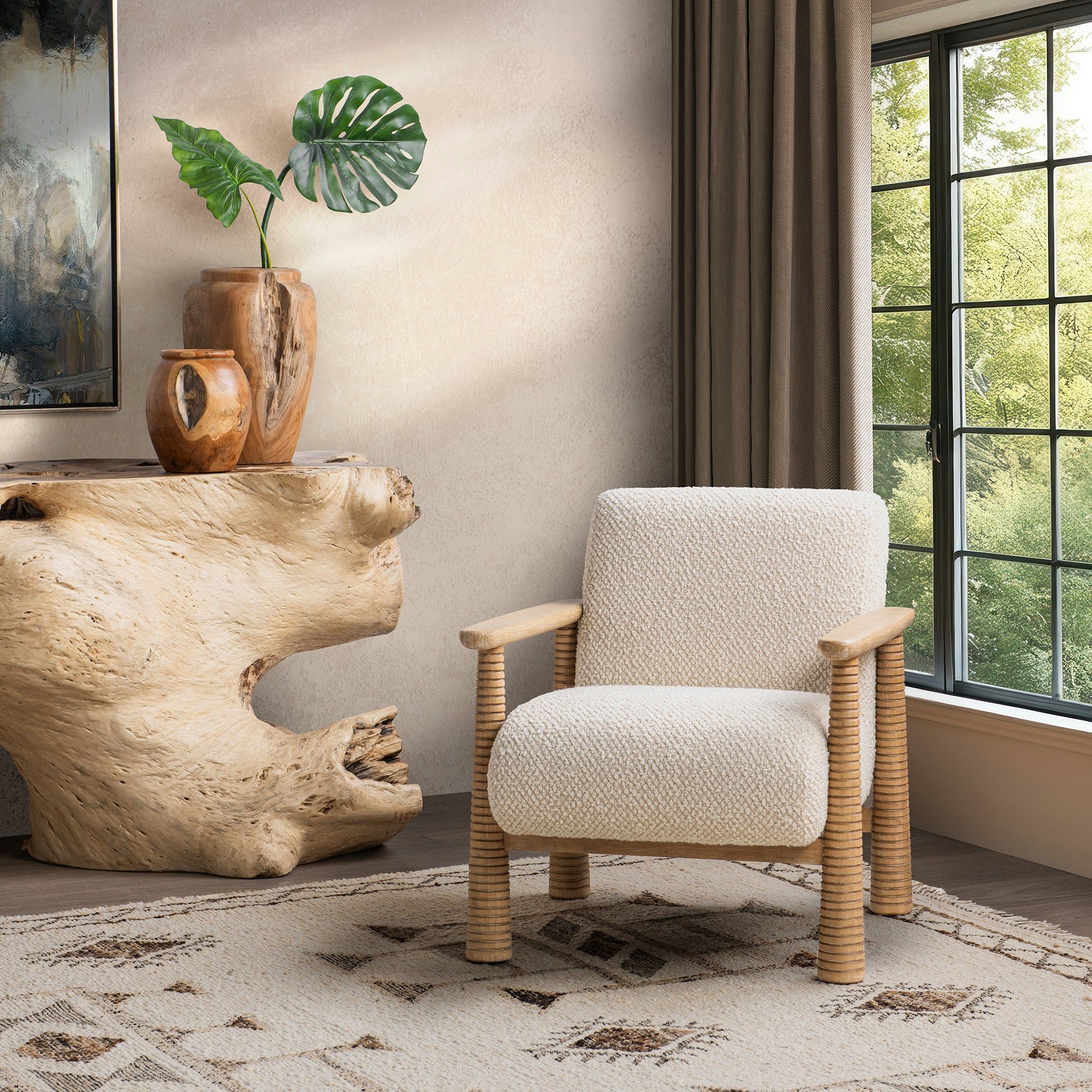 Caprice - Accent Chair - Light Beige / Natural, alternate view 4 with polyester fabric