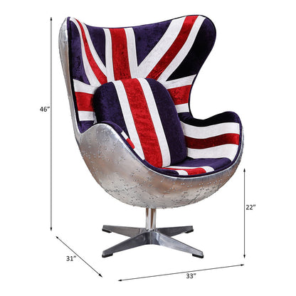 Brancaster - British Flag Accent Chair With Swivel - Pattern Fabric & Aluminum, alternate view 5 with wood construction