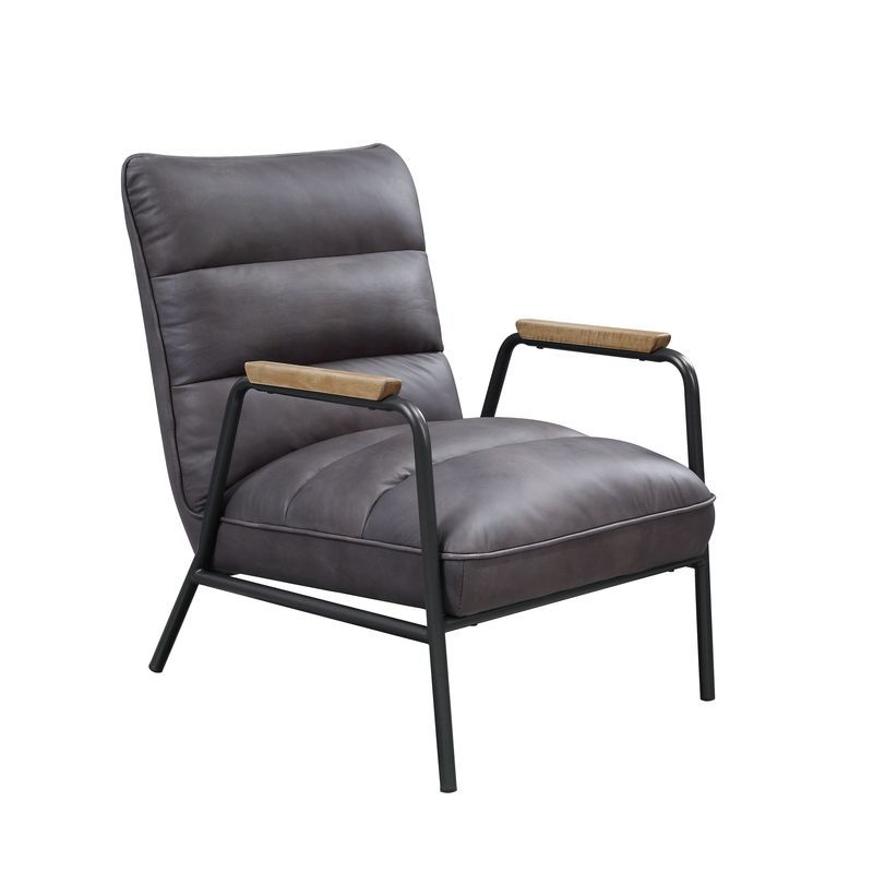 Nignu - Accent Chair - Gray Top Grain Leather & Matt Iron, alternate view 5 with cotton fabric