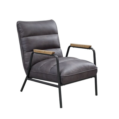 Nignu - Accent Chair - Gray Top Grain Leather & Matt Iron, alternate view 5 with cotton fabric