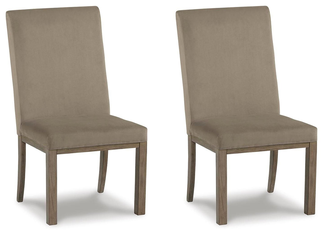 Chrestner - Dining UPH Side Chair (Set of 2) - Gray / Brown, product view with velvet upholstery
