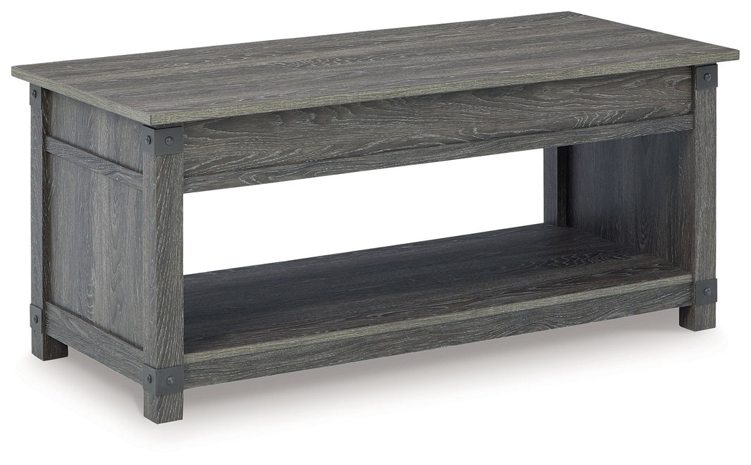 Freedan - Rect Lift Top Cocktail Table - Grayish Brown, product view with engineered wood