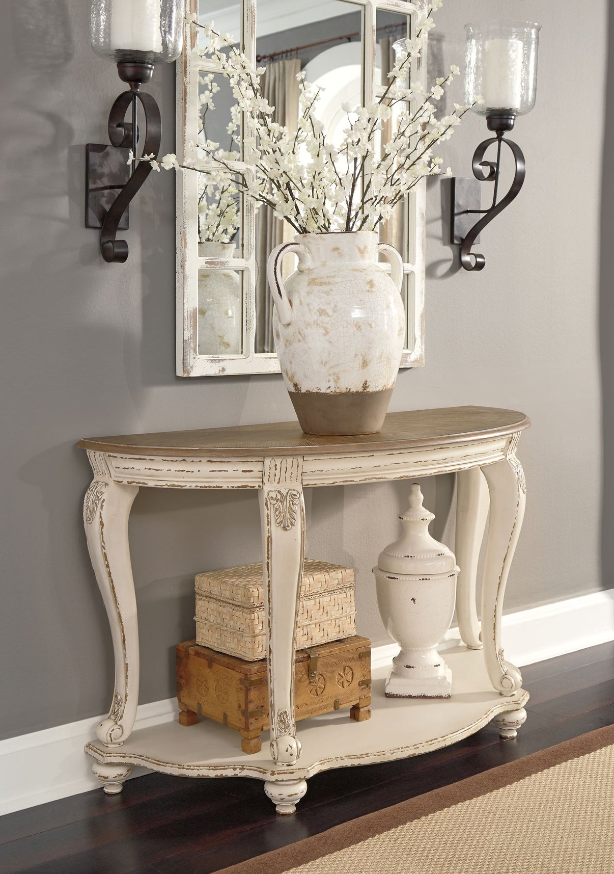 Realyn - Sofa Table - White / Brown, alternate view 9 with engineered wood