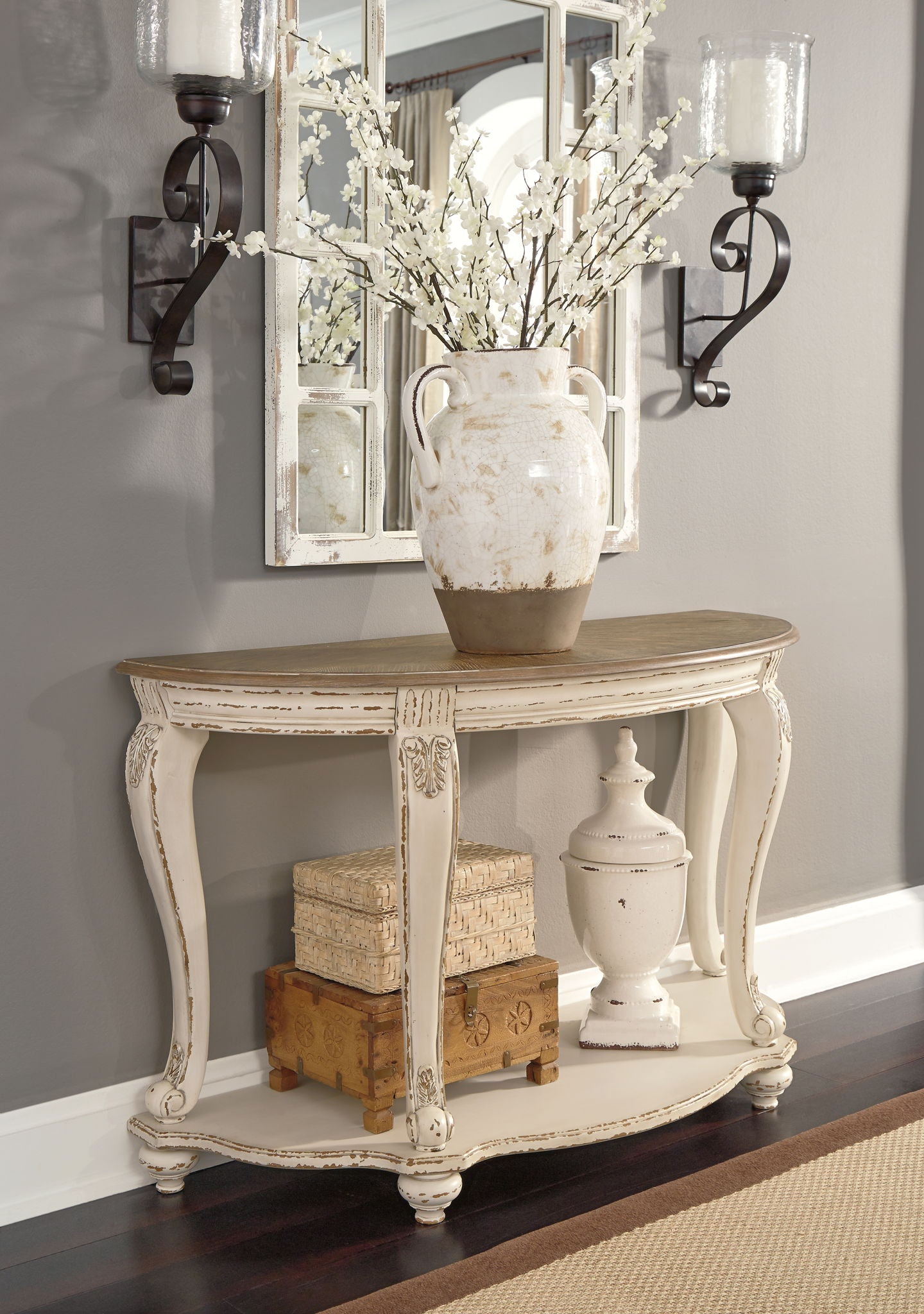 Realyn - Sofa Table - White / Brown, alternate view 9 with engineered wood