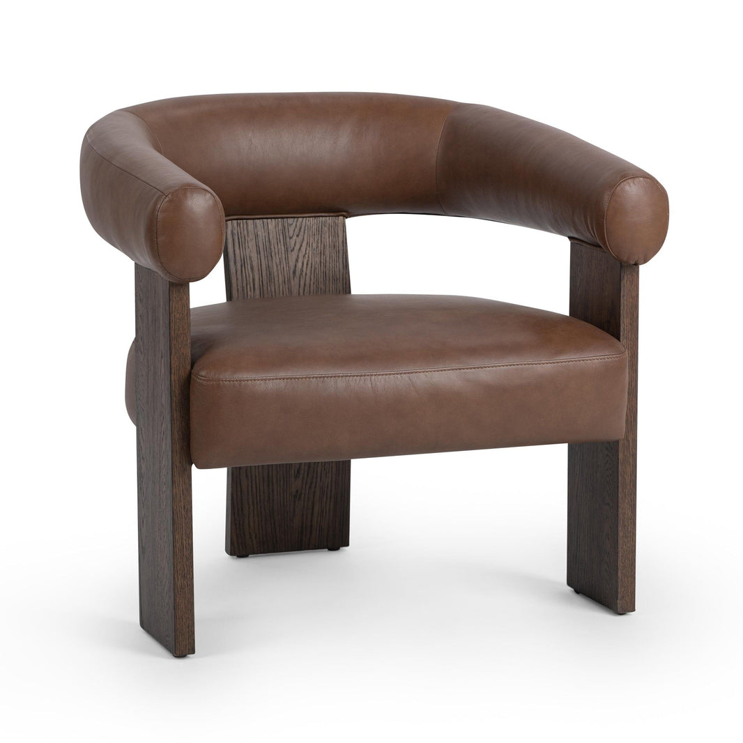 Julina - Accent Chair - Rich Cocoa, product view with top-grain leather
