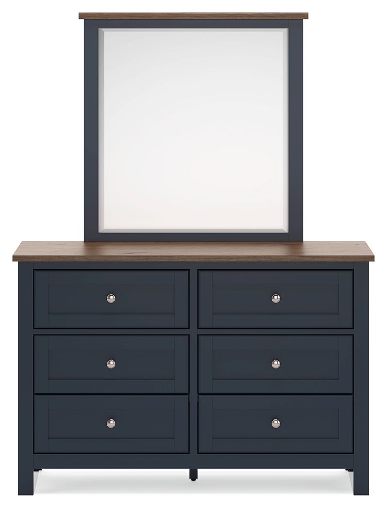 Landocken - Dresser and Mirror - Brown / Blue, alternate view 7 with wood construction