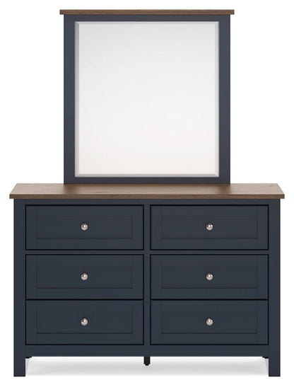 Landocken - Dresser and Mirror - Brown / Blue, alternate view 7 with wood construction