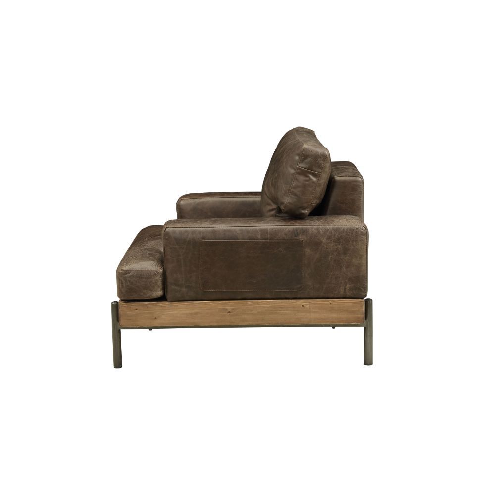 Silchester - Chair - Distress Chocolate Top Grain Leather & Oak, alternate view 2 with wood construction
