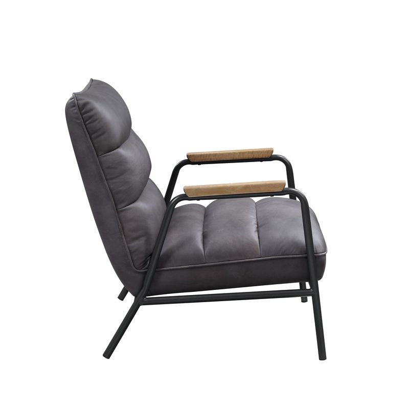 Nignu - Accent Chair - Gray Top Grain Leather & Matt Iron, alternate view 6 with cotton fabric