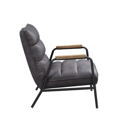 Nignu - Accent Chair - Gray Top Grain Leather & Matt Iron, alternate view 6 with cotton fabric