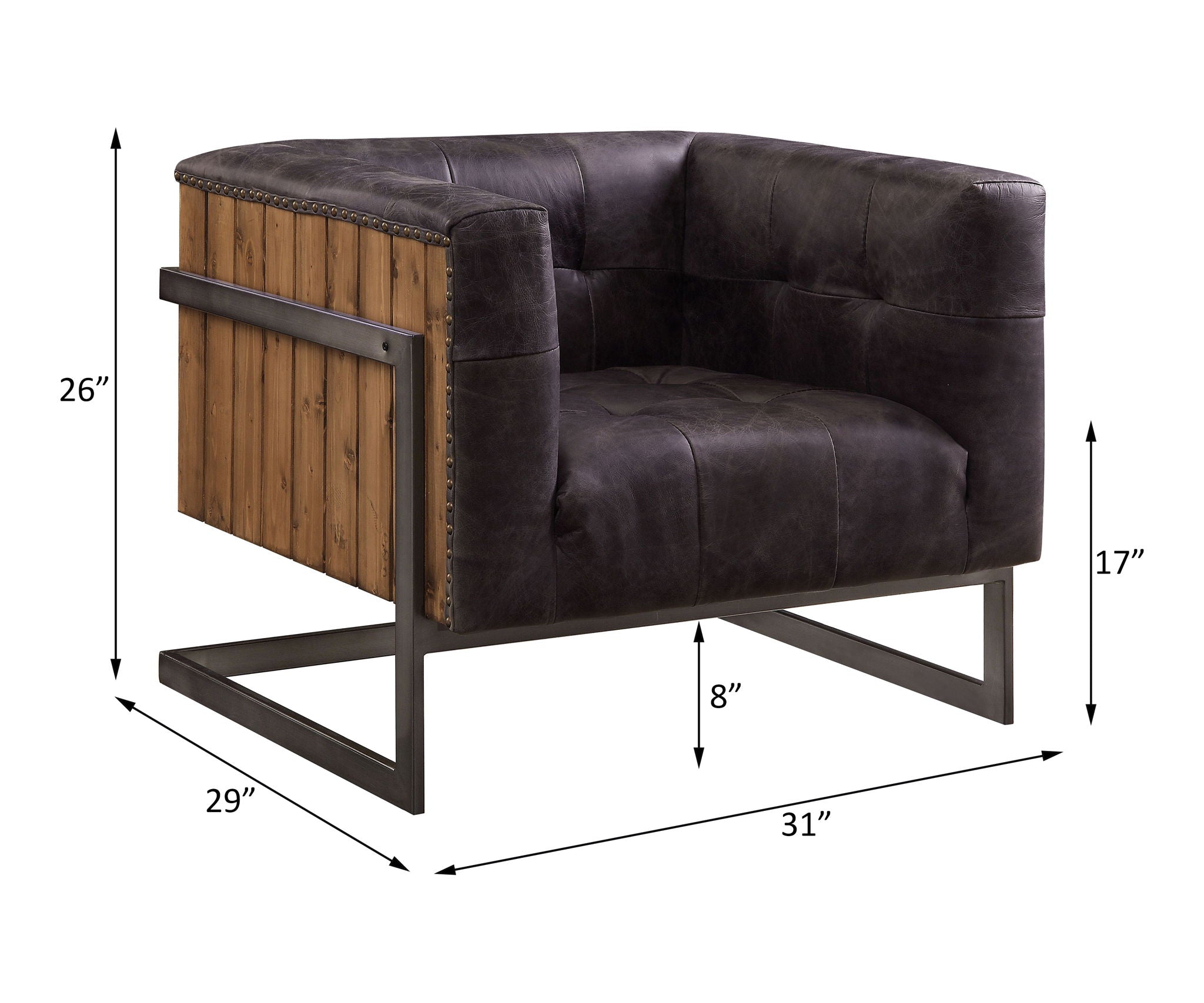 Sagat - Accent Chair - Antique Ebony Top Grain Leather & Rustic Oak, alternate view 6 with wood construction