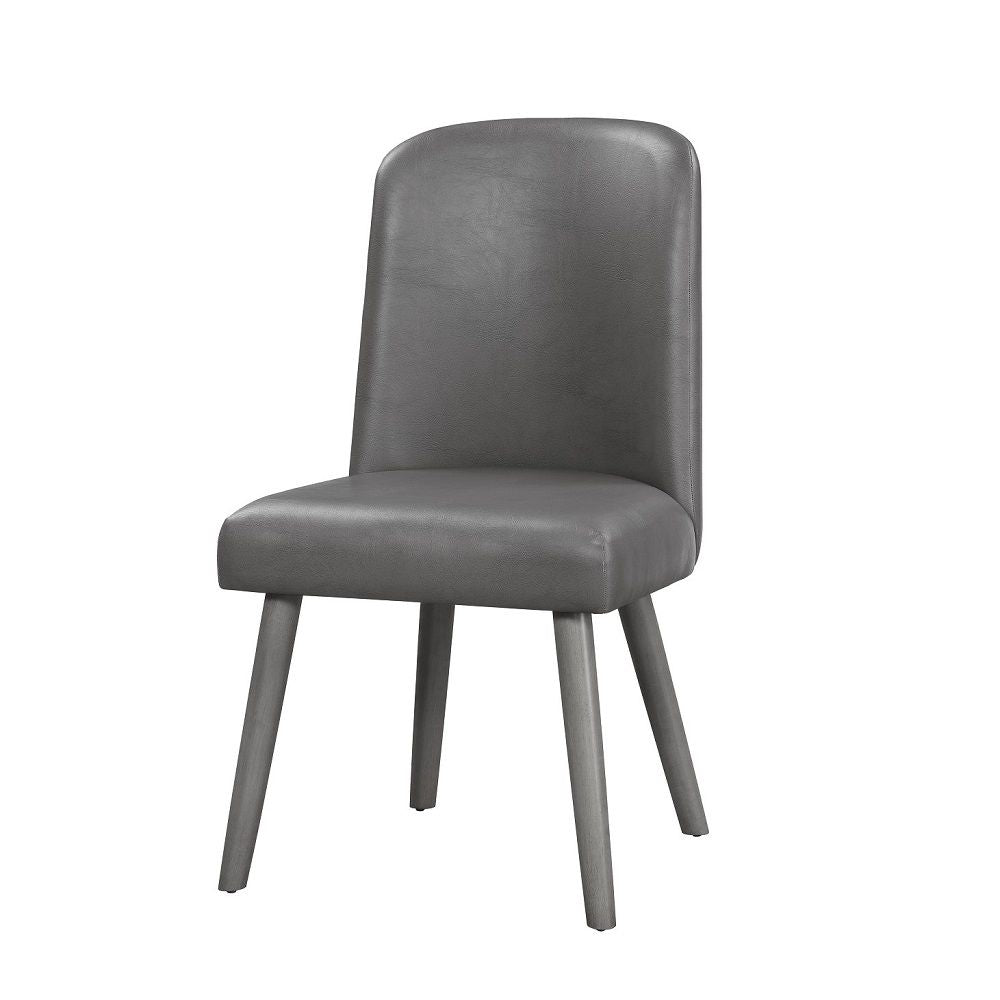 Waylon - Side Chair (Set of 2) - Gray Synthetic Leather & Gray Oak, product view with wood construction