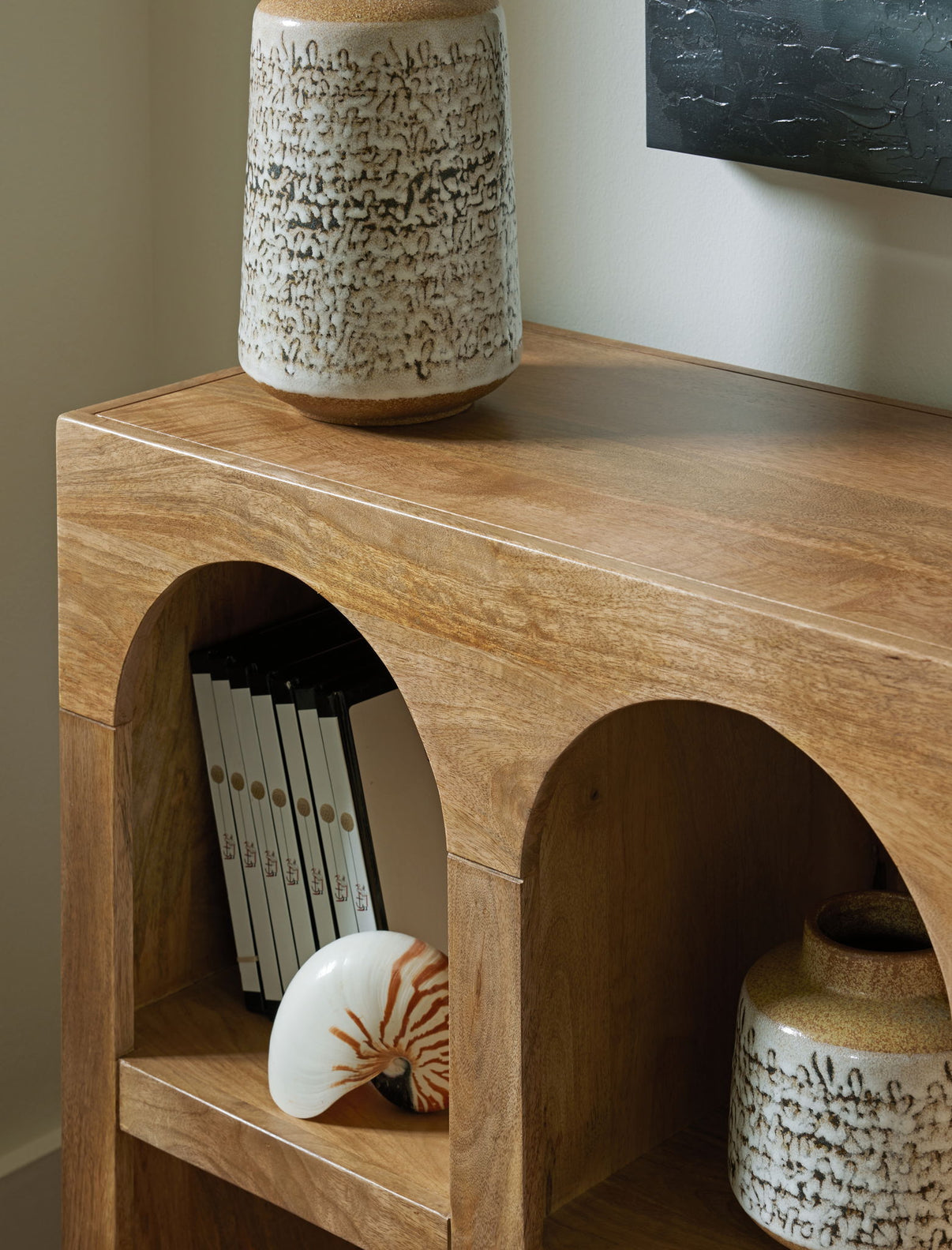 Luzmanacy - Console Sofa Table - Natural Brown, alternate view 4 with wood construction