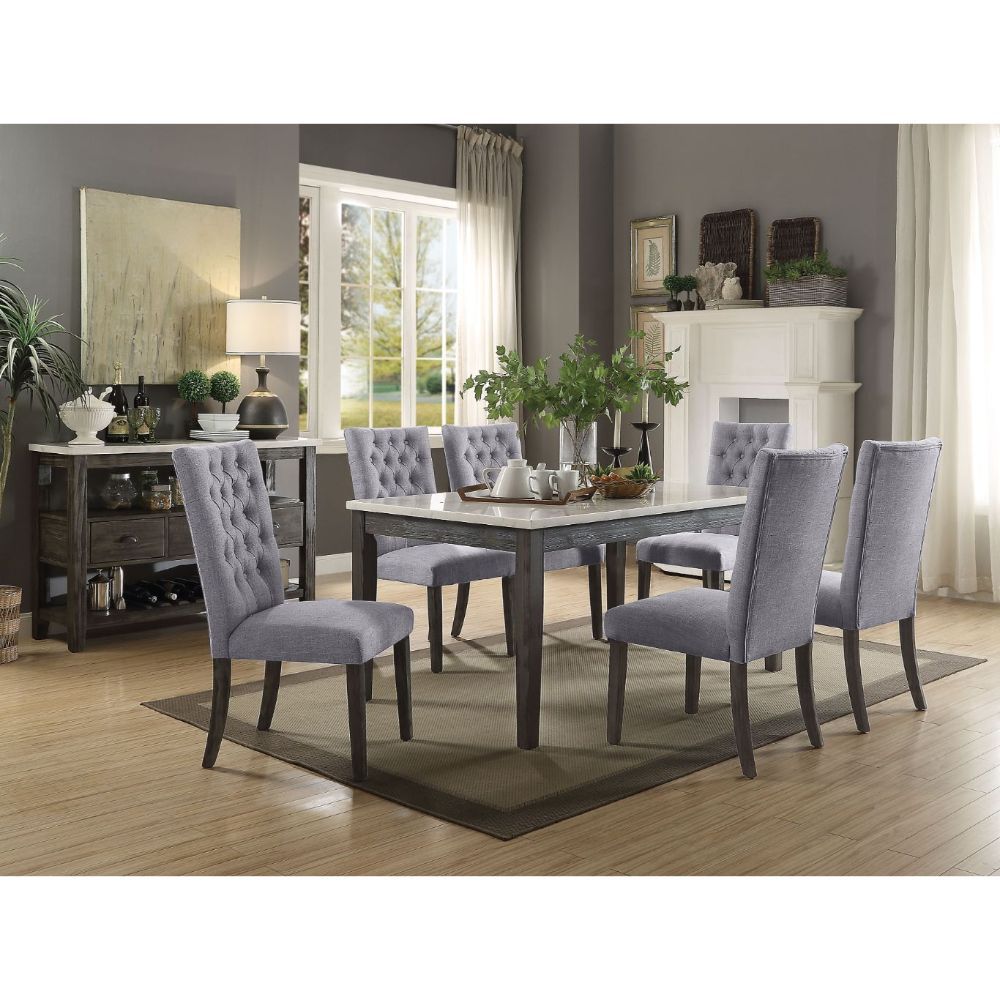 Merel - Dining Table - White Marble Top & Gray Oak, product view with wood construction