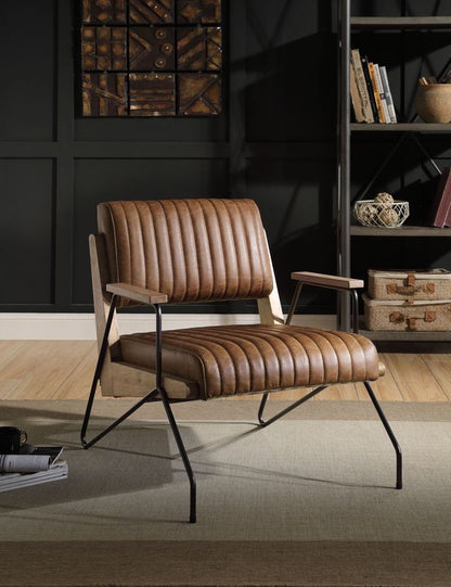 Eacnlz - Accent Chair - Cocoa Top Grain Leather & Matt Iron, alternate view 7 with cotton fabric