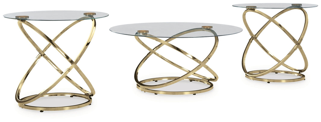 Crimonti - Occasional Table Set (Set of 3) - Champagne, product view with glass