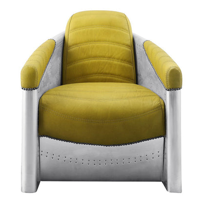 Brancaster - Accent Chair - Yellow Top Grain Leather & Aluminum, alternate view 5 with wood construction
