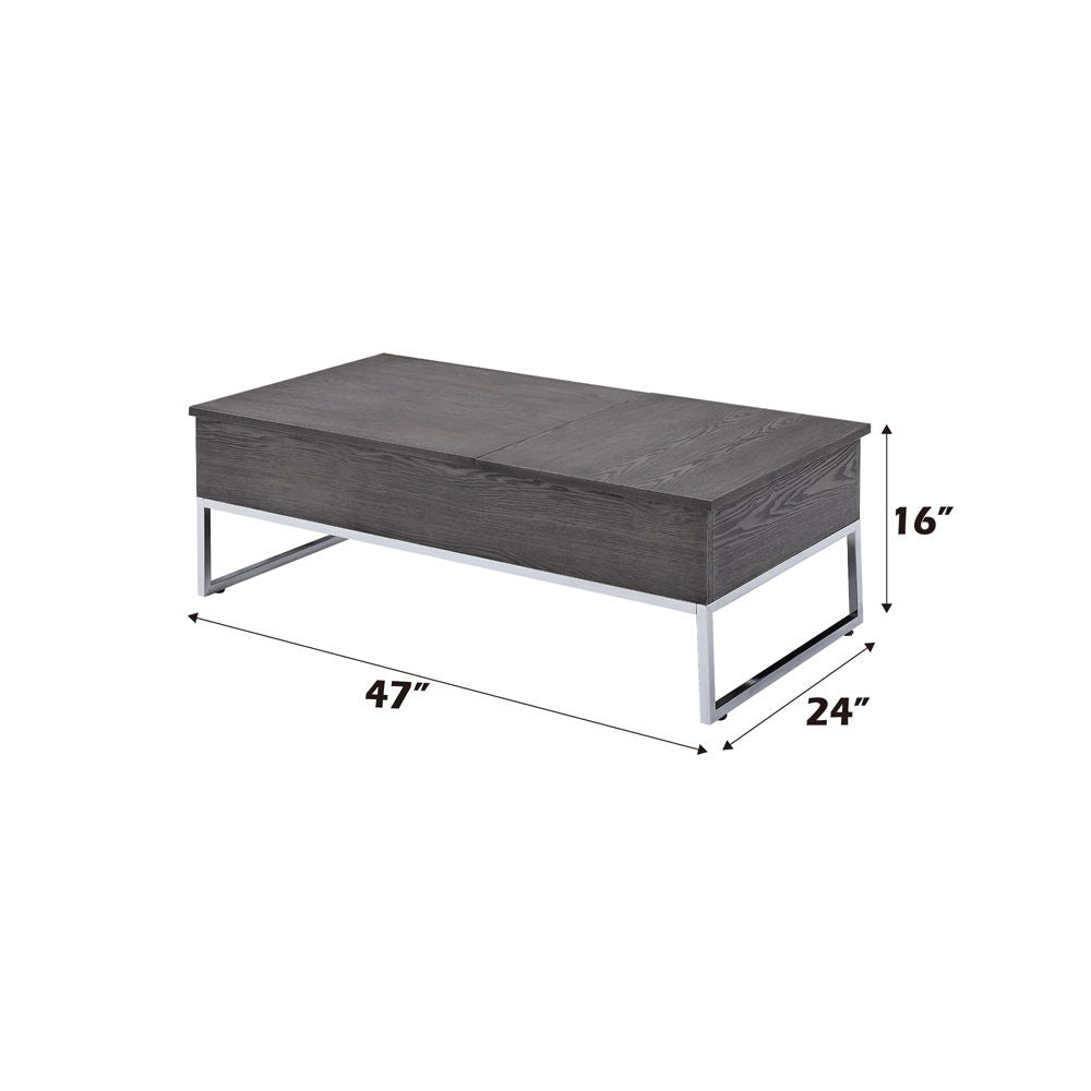 Iban - Coffee Table With Lift Top - Gray Oak & Chrome, alternate view 9 with wood construction
