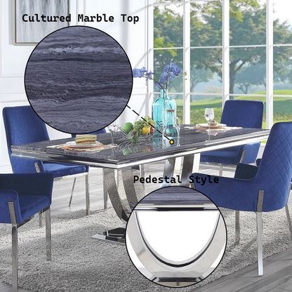 Cambrie - Dining Table With Engineered Stone Top - Engineered Stone Top & Mirrored, alternate view 6 with velvet upholstery