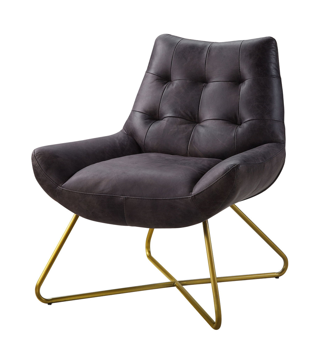 Dhalsim - Accent Chair - Antique Ebony Top Grain Leather, product view with metal