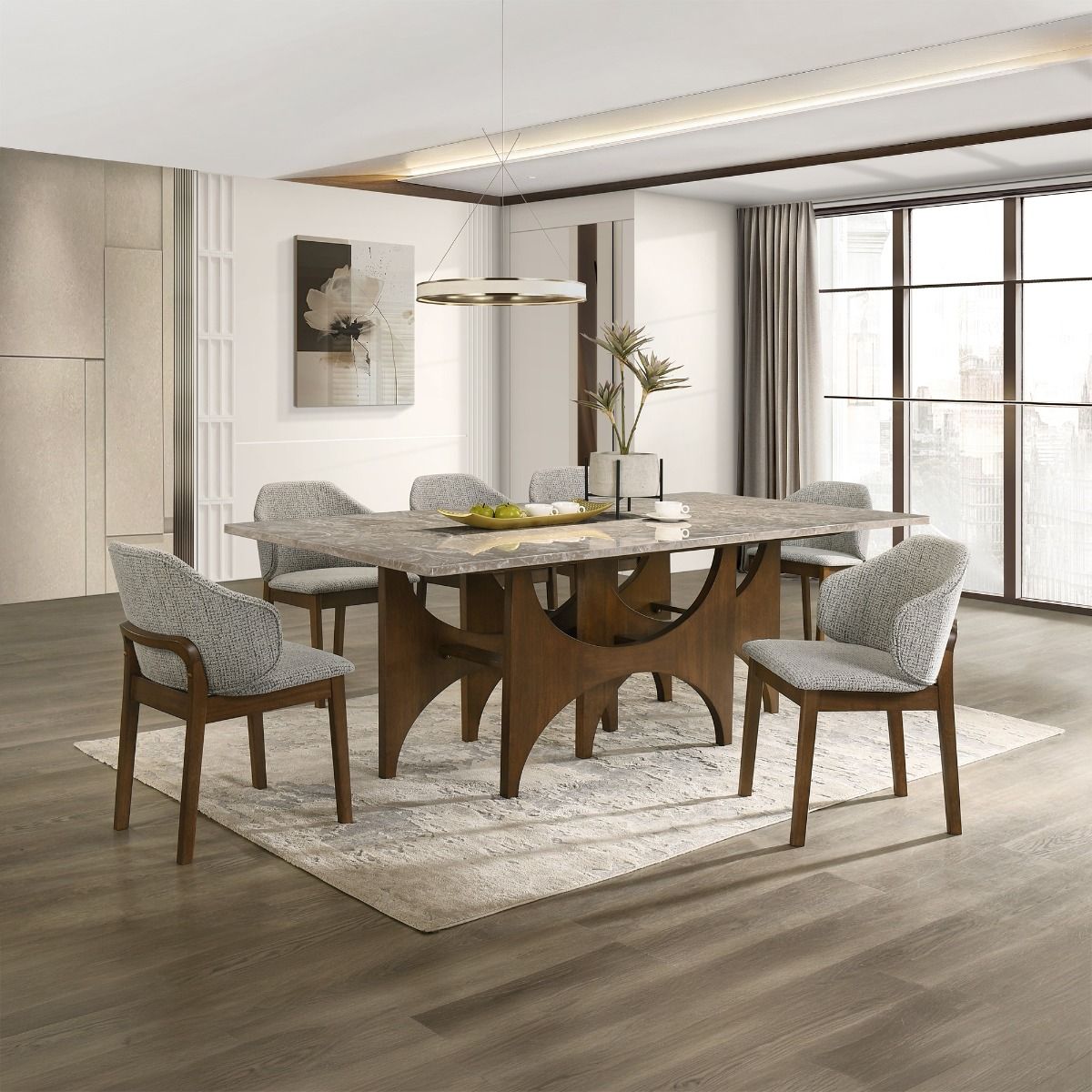 Oleia - Dining Table With Engineered Marble - Natural Marble & Walnut, alternate view 8 with wood construction