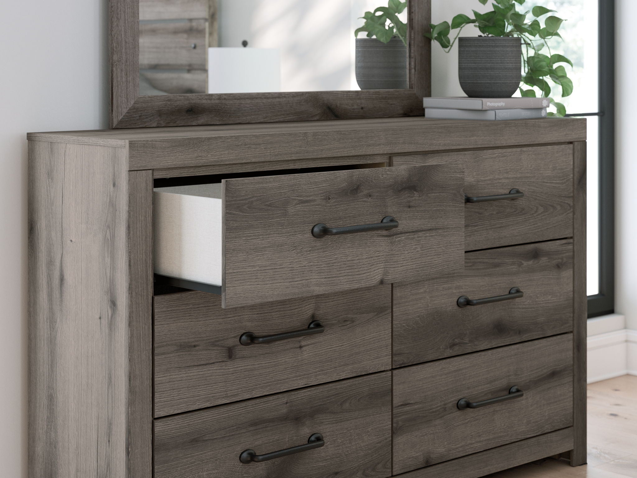 Graystorm - Six Drawer Dresser, alternate view 16 with linen fabric