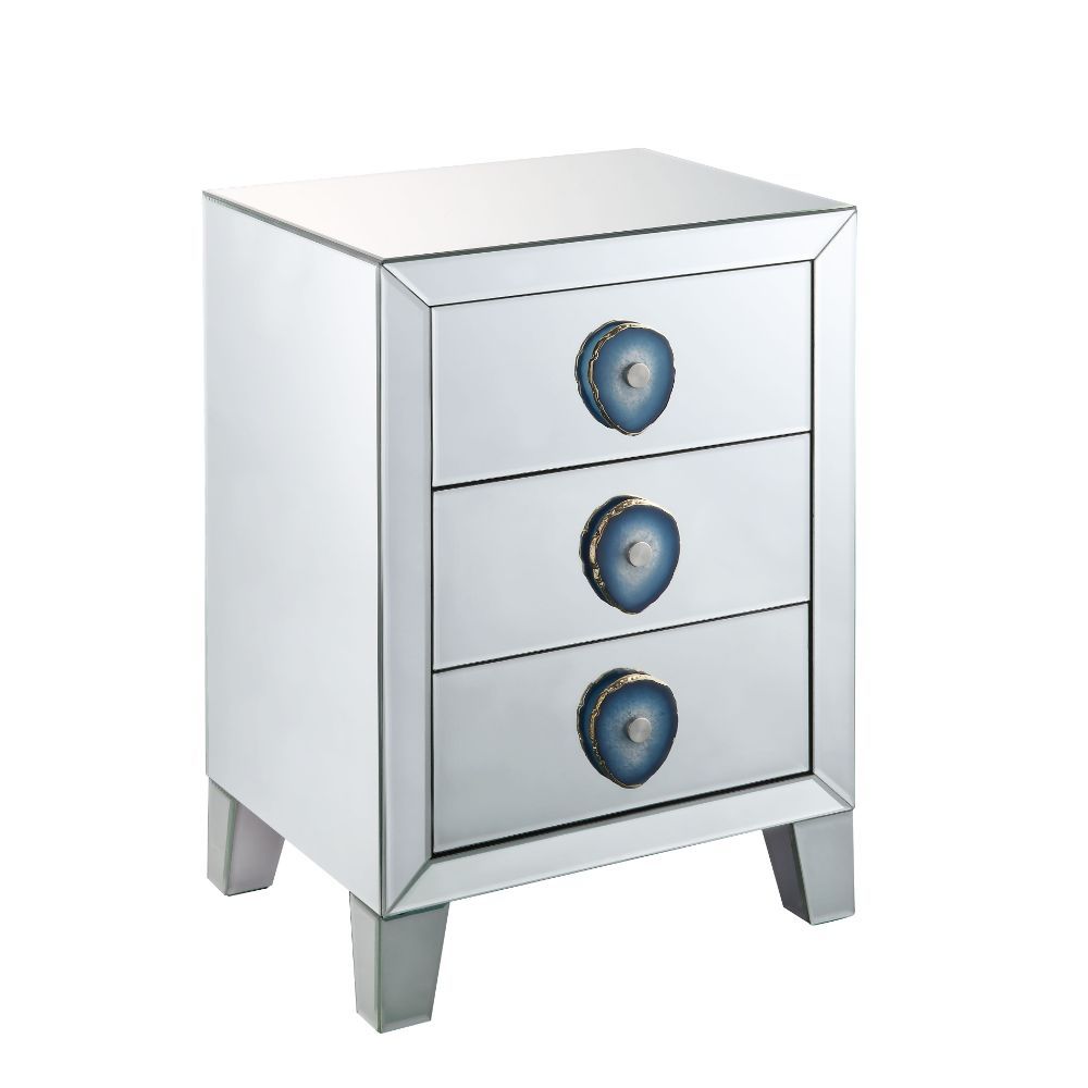 Filip - Accent Table - Mirrored & Faux Agate, product view with wood construction