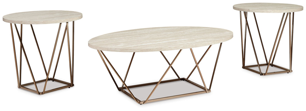 Tarica - Occasional Table Set (Set of 3) - White / Metallic, product view with marble