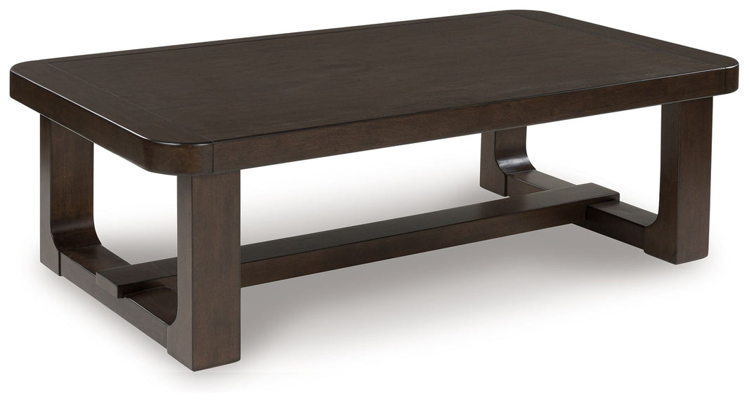 Breckington - Rectangular Cocktail Table - Dark Brown, product view with solid wood