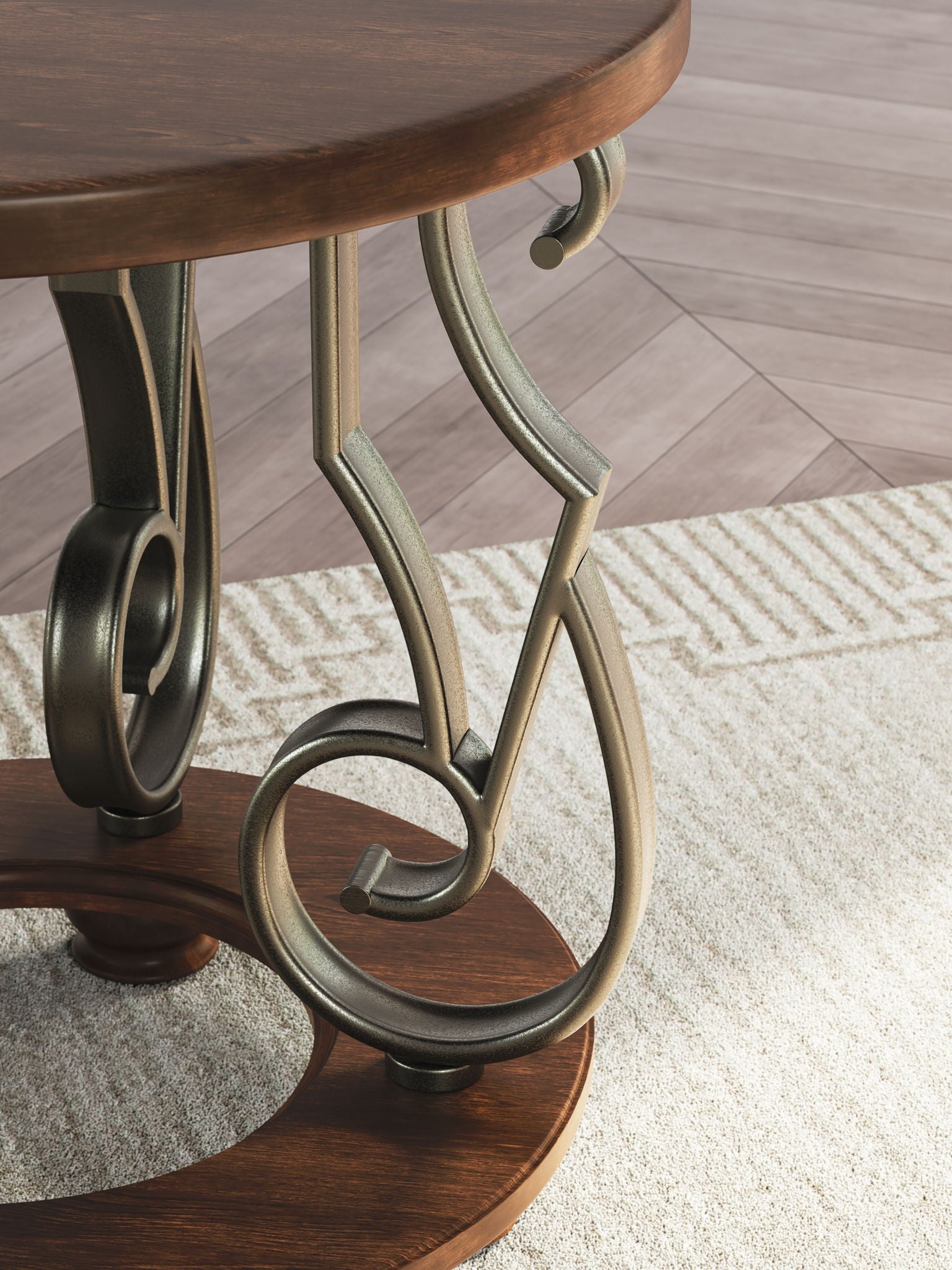 Frallyn - Round End Table - Dark Brown, alternate view 5 with marble