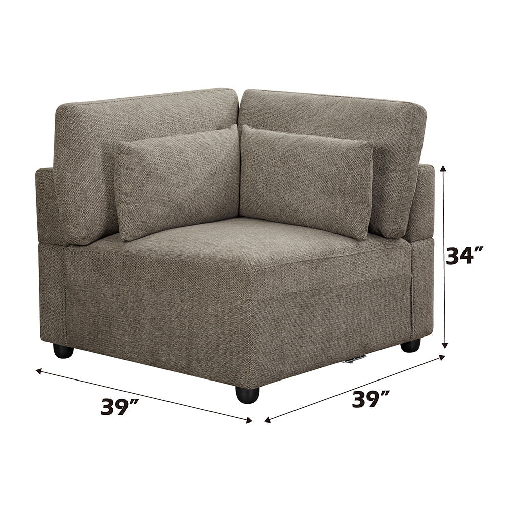 Rylie - Modular Wedge With 3 Pillows - Brown Linen, alternate view 7 with wood construction