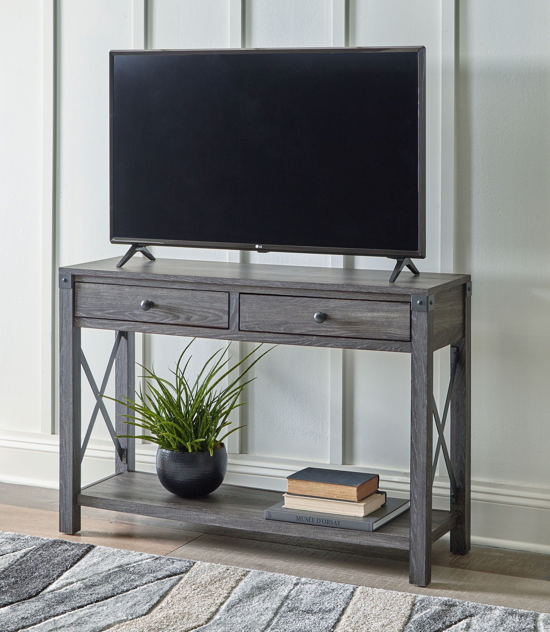 Freedan - Console Sofa Table - Grayish Brown, alternate view 8 with engineered wood