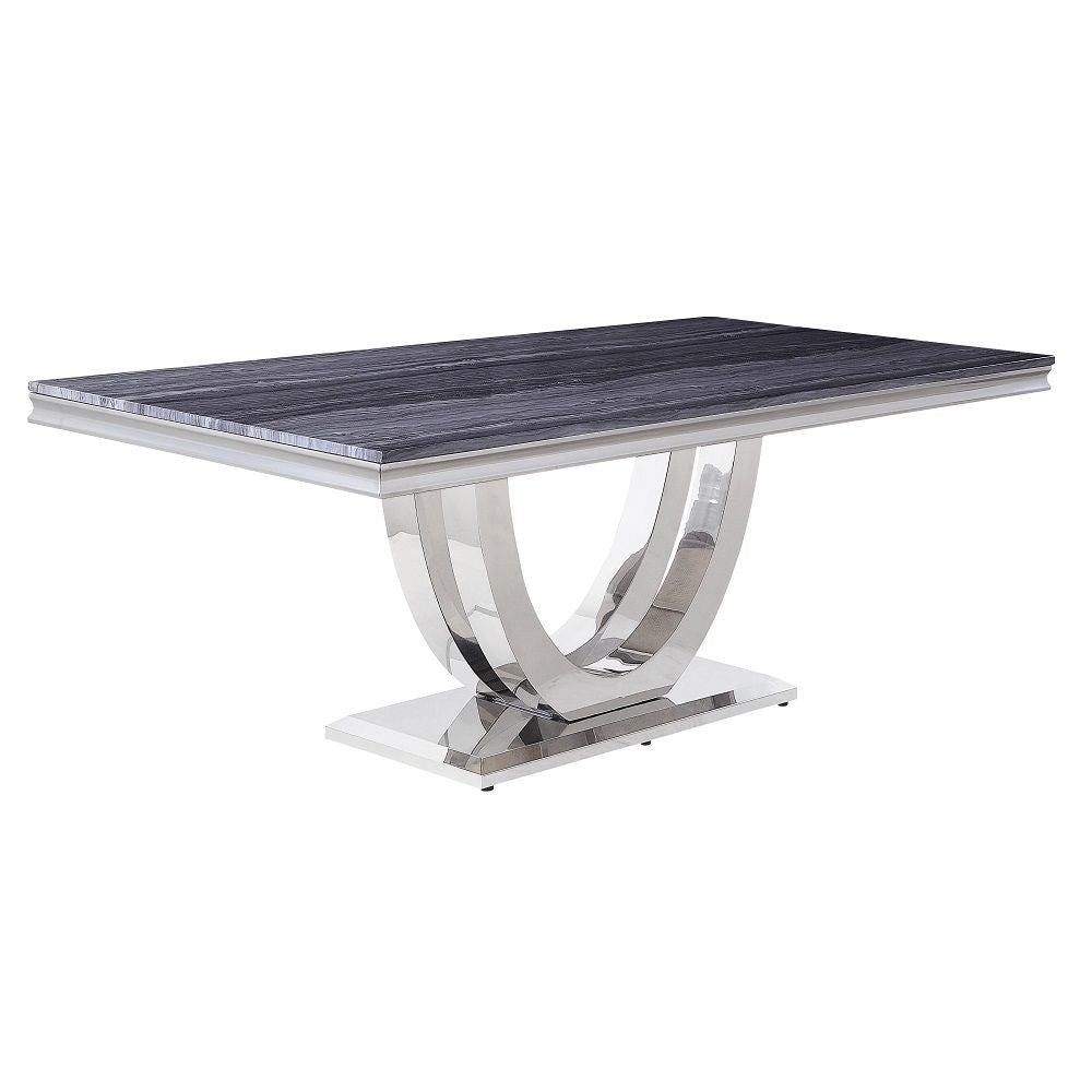 Cambrie - Dining Table With Engineered Stone Top - Engineered Stone Top & Mirrored, product view with velvet upholstery