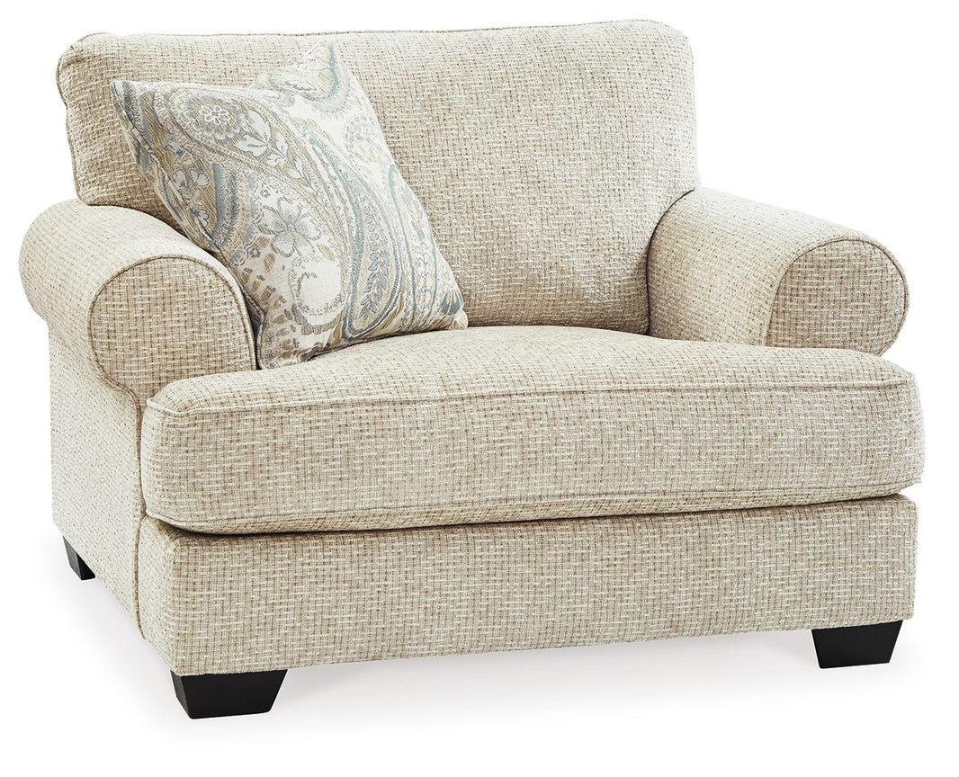Monaghan - Chair and a Half - Sandstone, product view with chenille upholstery