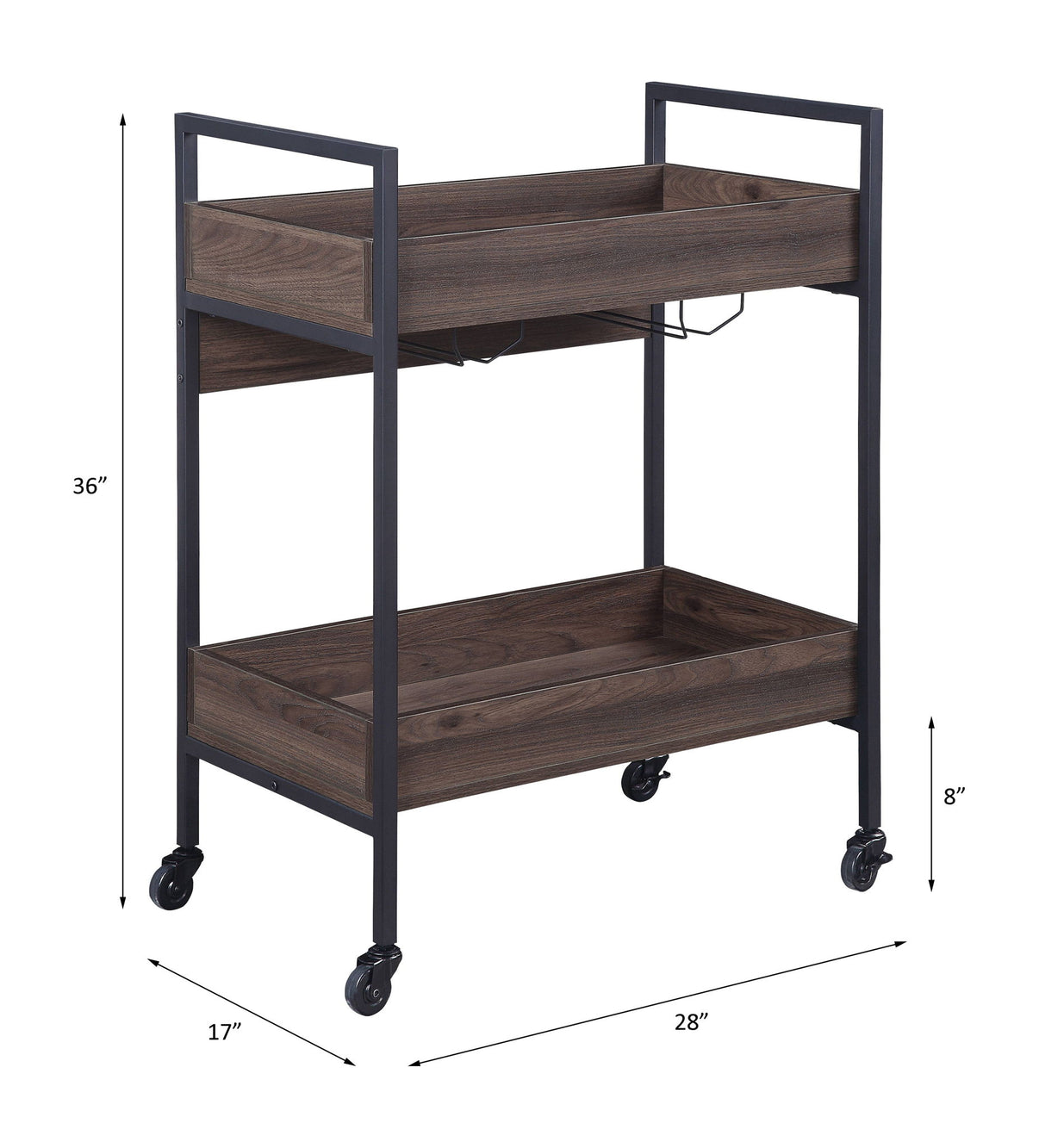 Jerrick - Serving Cart - Walnut & Black, alternate view 5 with wood construction