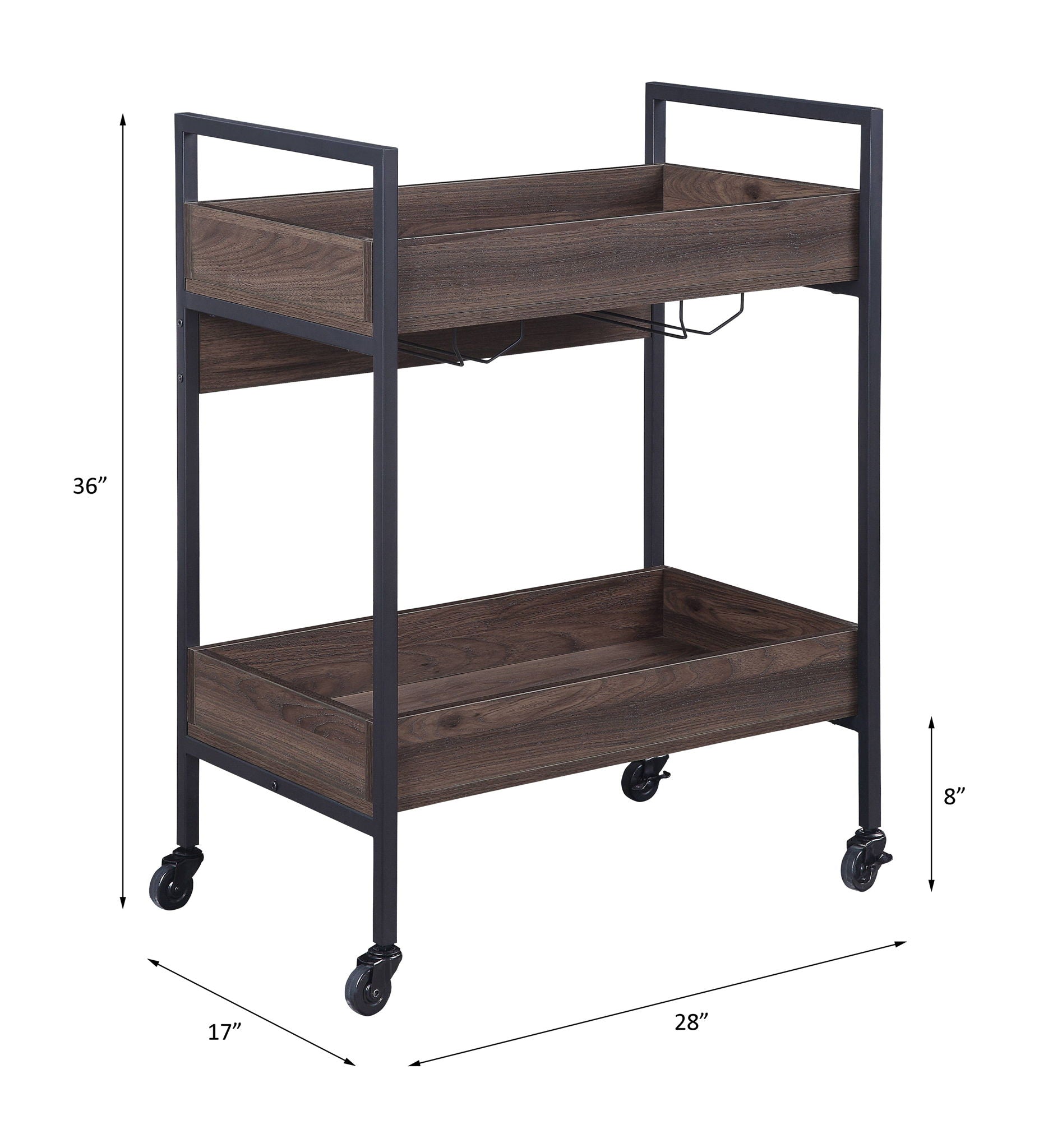 Jerrick - Serving Cart - Walnut & Black, alternate view 5 with wood construction