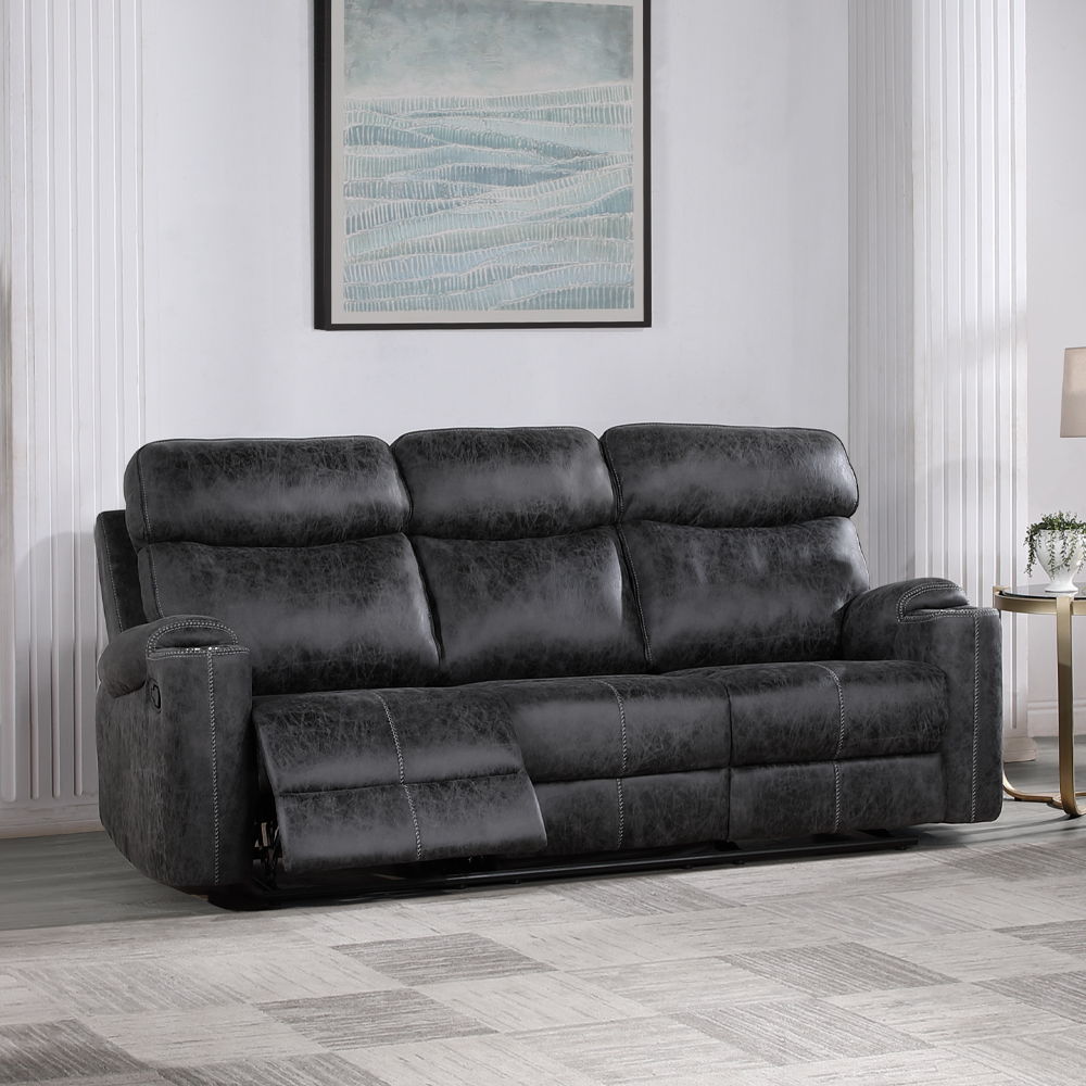 Hirah - Motion Sofa - Dark Gray Polish Microfiber, alternate view 5 with wood construction