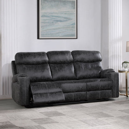 Hirah - Motion Sofa - Dark Gray Polish Microfiber, alternate view 5 with wood construction