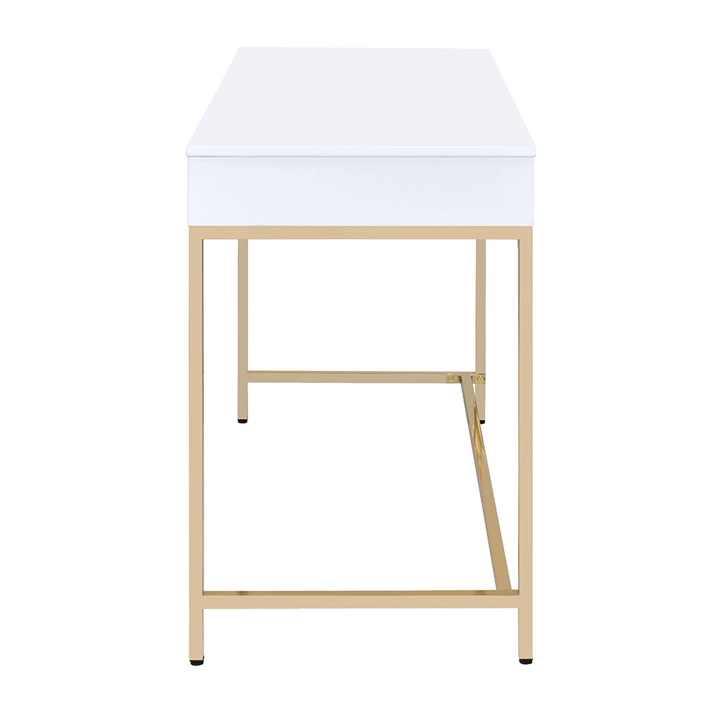 Ottey - Vanity Desk (Same 92540) - White High Gloss & Gold, alternate view 6 with wood construction