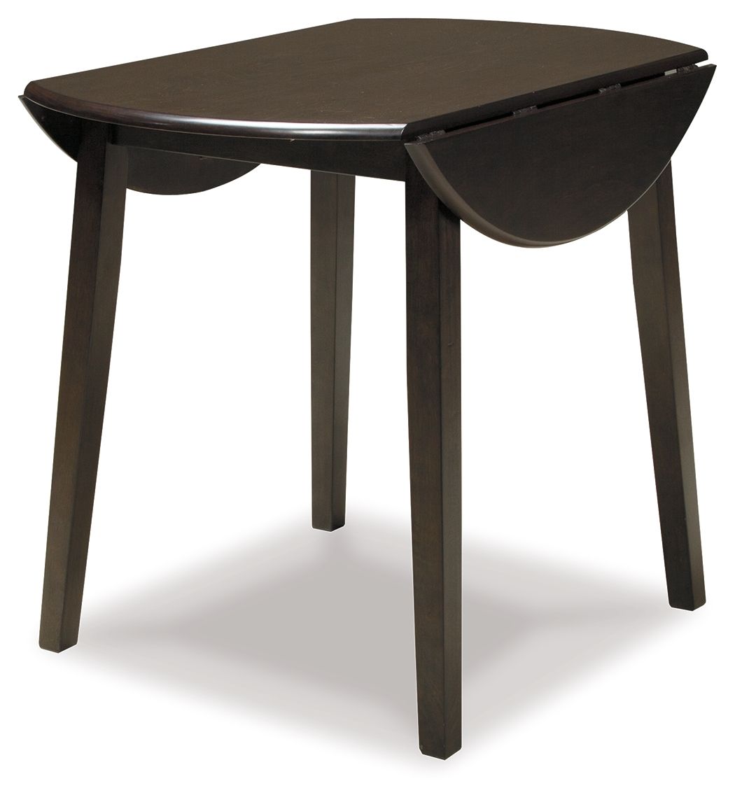 Hammis - Round DRM Drop Leaf Table - Dark Brown, product view with engineered wood