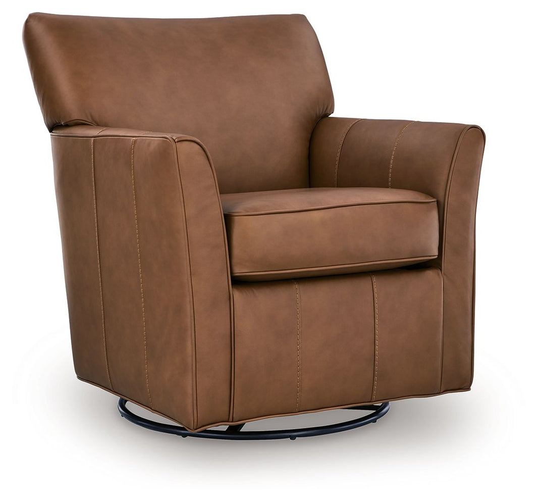 Braydunn - Swivel Glider Accent Chair, alternate view 2 with faux leather