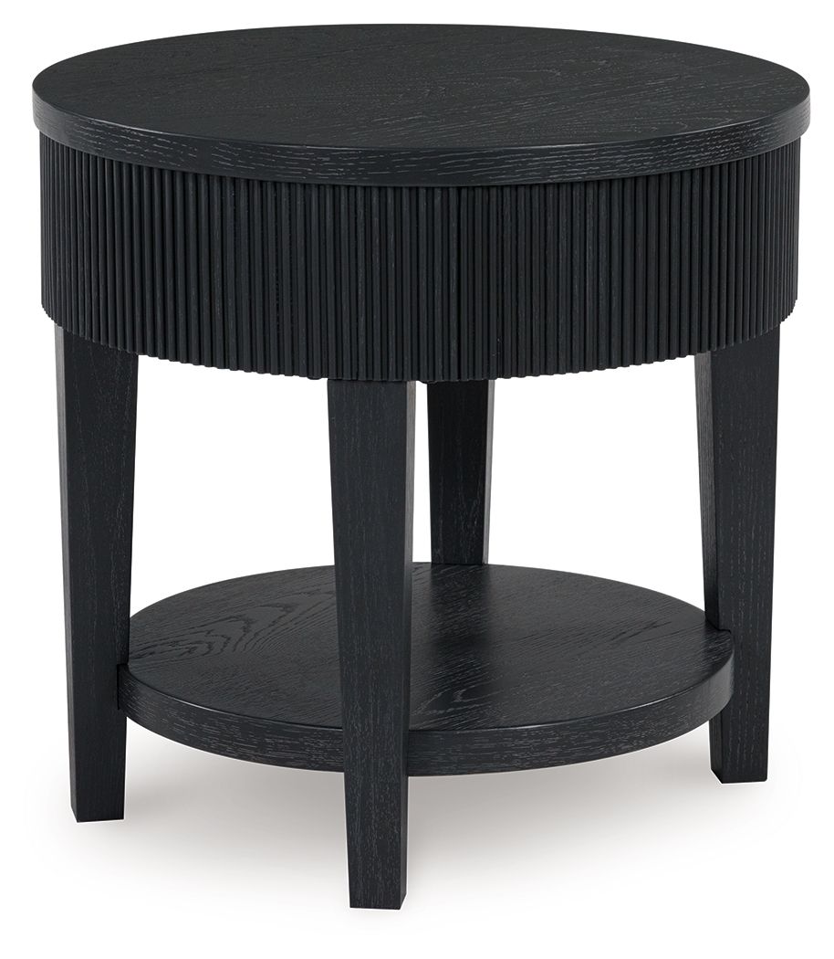 Marstream - Round End Table - Black, product view with wood construction