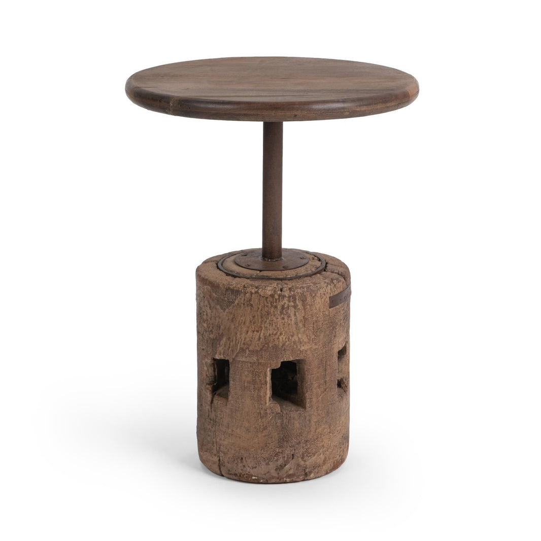 Amira - Large Round Accent Table - Dark Brown, product view with wood construction